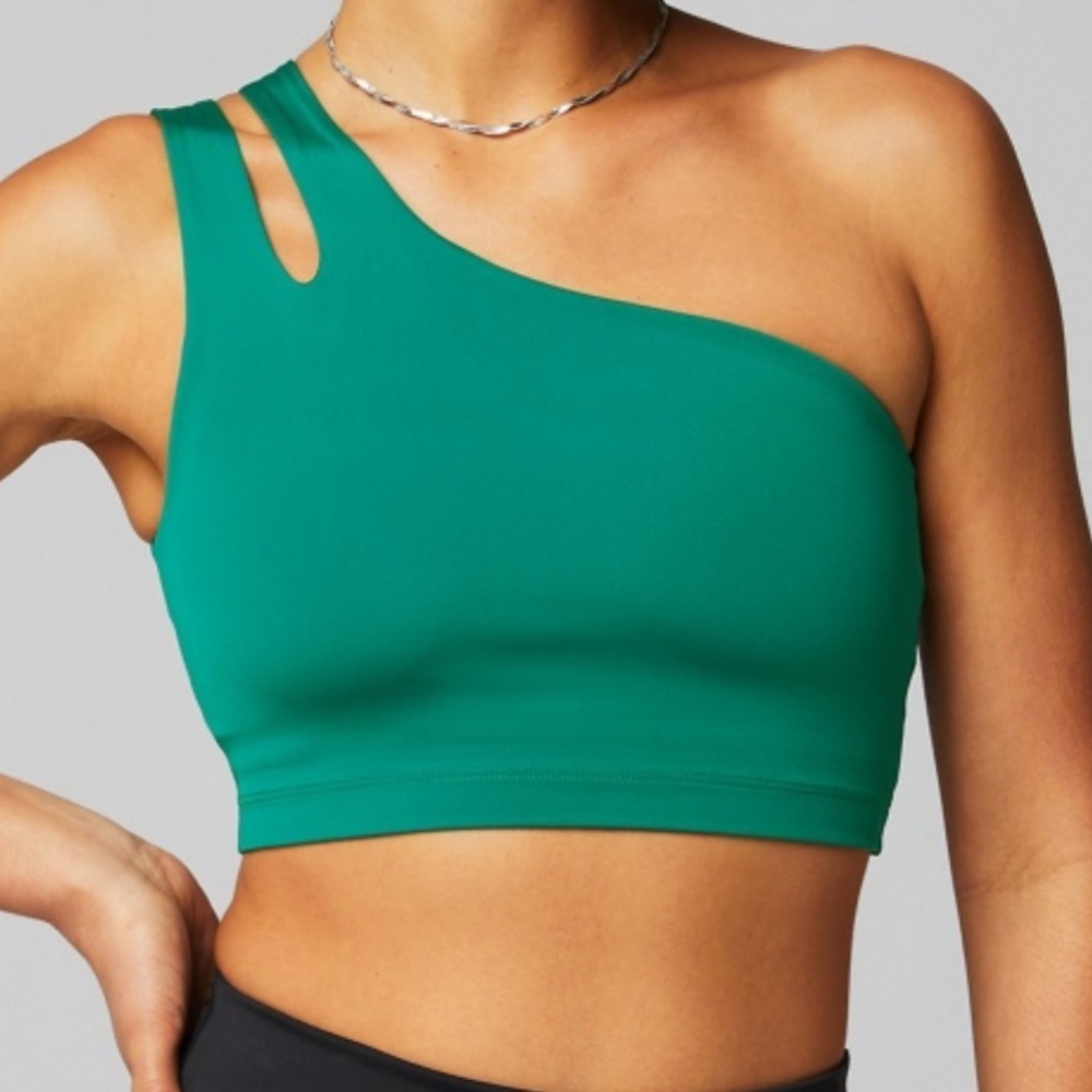 Fabletics Asymmetric Double Strap Midi Sports Bra Green XL NWT - Picture 1 of 5